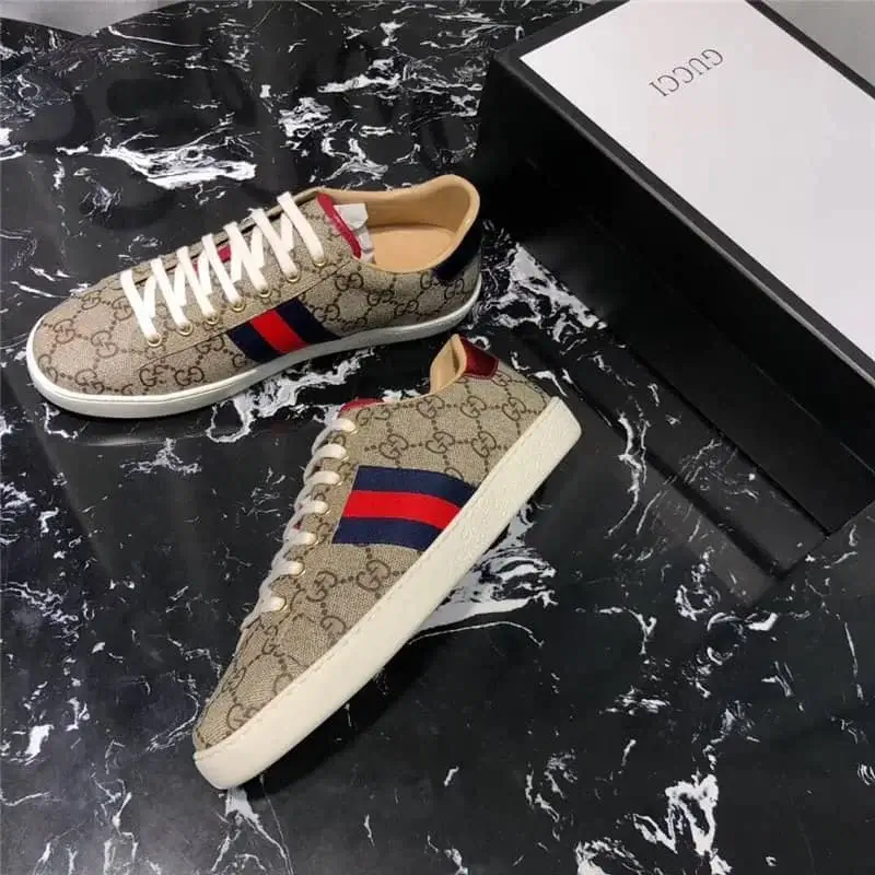 Gucci men's fashion casual shoes classic double G pattern red green stripe design leather patchwork sneakers